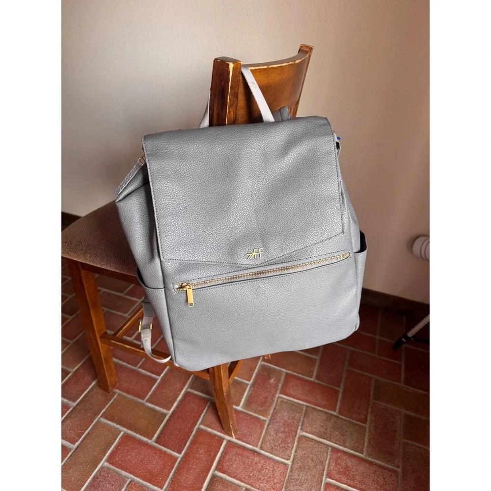 Freshly Picked Classic Diaper Bag Backpack Grey Vegan Leather Gold Hardware